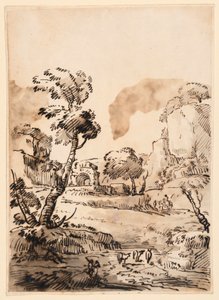 Rysunek, Pejzaż pasterski, 1760-1780 autorstwa Carlo Marchionni