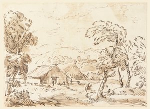 Rysunek, Dom chłopski i zamek na górzystym terenie, 1762-1786 autorstwa Carlo Marchionni