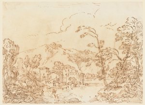Rysunek, Wioska nad potokiem w górzystym kraju, 1770-86 autorstwa Carlo Marchionni
