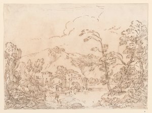 Rysunek, Wioska nad potokiem w górzystym kraju, 1770-86 autorstwa Carlo Marchionni