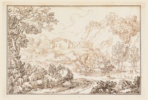 Rysunek, Pejzaż, 1770-86 autorstwa Carlo Marchionni