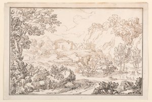 Rysunek, Pejzaż, 1770-86 autorstwa Carlo Marchionni