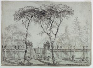Rysunek, Przy bramie willi, 1770-86 autorstwa Carlo Marchionni