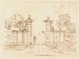 Rysunek, projekt bramy willi, 1750-55 autorstwa Carlo Marchionni