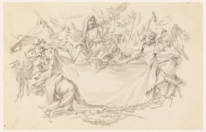 Rysunek, projekt tkaniny na miejsce inskrypcji, 1750-86 autorstwa Carlo Marchionni
