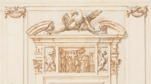Rysunek, Projekt portalu północnego, Wielka Galeria, Villa Albani, Rzym, Włochy, 1755-56 autorstwa Carlo Marchionni