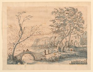 Rysunek, Krajobraz z mostem, 1770-1786 autorstwa Carlo Marchionni