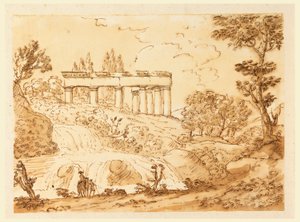 Rysunek, Krajobraz z ruinami świątyni, 1770-1786 autorstwa Carlo Marchionni