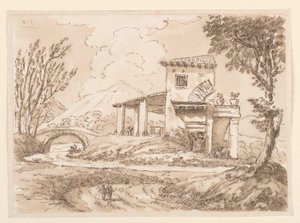 Rysunek, Pejzaż z willą, 1750-60 autorstwa Carlo Marchionni