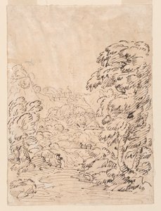 Rysunek przedstawiający drogę prowadzącą do górskiego miasta, 1750-86 autorstwa Carlo Marchionni