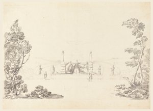 Rysunek, szkic fontanny w parku, 1740 r. autorstwa Carlo Marchionni