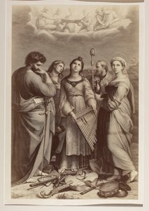 "Ekstaza św. Cecylii", miedzioryt nieznanego autora według obrazu Rafaela (1483-1520)