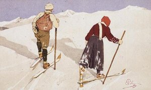 Narciarze biegowi (kolor lito) autorstwa Carlo Pellegrini