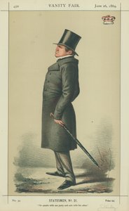 Lord Stanley, rozmawia z jedną stroną i działa z drugą, 26 czerwca 1869, komiks Vanity Fair autorstwa Carlo Pellegrini