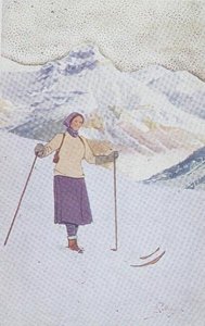 Narciarz na stoku w Engelbergu, Szwajcaria (litografia kolorowa) autorstwa Carlo Pellegrini