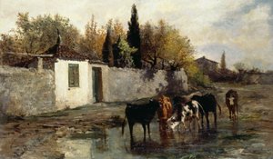 Krowy przy korycie, Carlo Pittara (1836-1891)