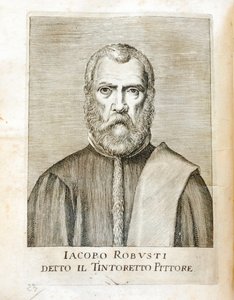 Portret Jacopo Robustiego dit le Tintoret (Tintoretto) (1518-1594) Włoski malarz Grawer z „Maraviglie dell