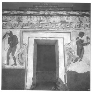 Caile Vipinas, rekonstrukcja etruskiego malarstwa ściennego w grobowcu Francois w Vulci z ok. 320-280 pne (malowidło ścienne) (patrz także 212367, 212368, 214590) autorstwa Carlo Ruspi