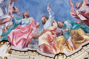 په دولسو رسولانو باندې د روح القدس نزول (تفصیل)، c.1575 پولی autorstwa Carlo Urbino
