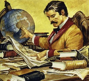 Schweitzer przeczytał, że w Kongo brakuje pracowników (kolorowa litografia)