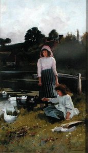 Karmienie kaczek (olej na panelu) autorstwa Carlton Alfred Smith