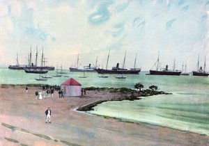 Zdobyte hiszpańskie statki na kotwicy w Man-of-War Harbor, Key West.--Widok z Esplanade w pobliżu koszar armii Stanów Zjednoczonych