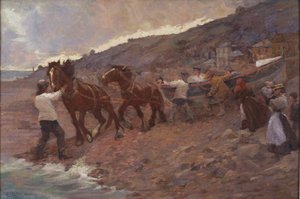 Wodowanie łodzi ratunkowej (olej na płótnie) autorstwa Caroline St Clair Graham
