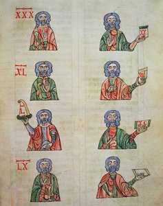 Fol.252r Liczenie palców od 1 do 20000, od De numeris. Kodeks Alcobacense autorstwa Rabanus Maurus (780-856)