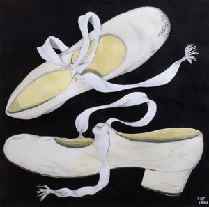 Old Tap Dancing Shoes, 1992 (ołówek i toaleta na papierze) autorstwa Carolyn Hubbard Ford