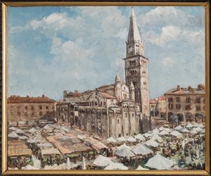 Piazza Grande w Modenie (olej na desce)