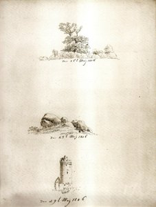 Drzewo, kurhan i wieża autorstwa Caspar David Friedrich
