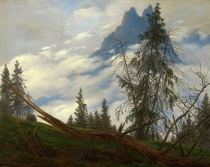 Szczyt górski z dryfującymi chmurami. Około 1835 r. autorstwa Caspar David Friedrich