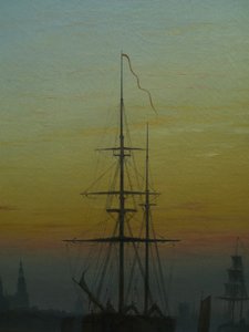 Niemiecki: Der Greifswalder Hafen Port w Greifswaldzie
 szczegół Tytuł alternatywny: Statki w porcie w Greifswaldzie szczegół autorstwa Caspar David Friedrich