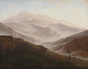 Krajobraz Karkonoszy z unoszącą się mgłą autorstwa Caspar David Friedrich