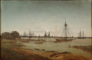 Port przy świetle księżyca autorstwa Caspar David Friedrich