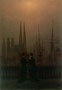 Port nocą (siostry), ok. 1818-20 autorstwa Caspar David Friedrich