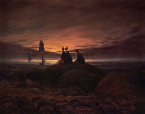 Księżyc wschodzący nad morzem autorstwa Caspar David Friedrich