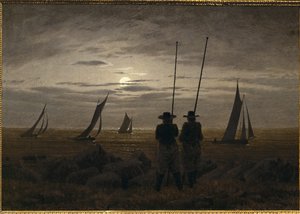 Księżycowa noc na plaży, z rybakami autorstwa Caspar David Friedrich