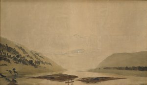 Górski krajobraz z rzeką o poranku, 183035 (wc i tempera na przezroczystym papierze) (para z 265365) autorstwa Caspar David Friedrich