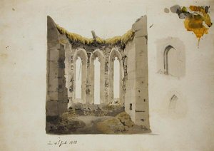 Ruiny chóru gotyckiego, 4 lipca 1810 (ołówek i wc na papierze) autorstwa Caspar David Friedrich