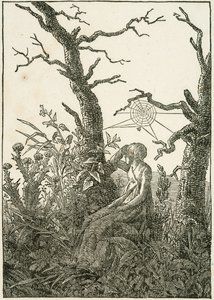 Kobieta z pajęczyną między nagimi drzewami autorstwa Caspar David Friedrich