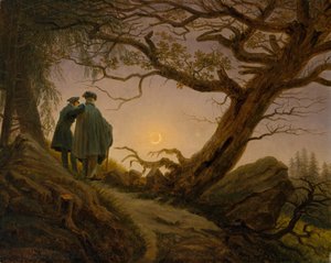 Dwóch mężczyzn kontemplujących księżyc autorstwa Caspar David Friedrich