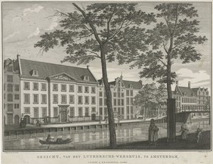 Widok na sierociniec luterański w Amsterdamie Widok sierocińca Luthersche w Amsterdamie (tytuł na obiekcie)