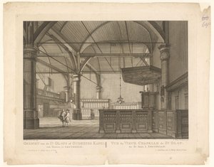 Wnętrze kaplicy św Olofa w Amsterdamie Widok na kaplicę św. Olofa lub Oudezydów od środka, w Amsterdamie / Vue du Vieux Chapelle de St. Olof i taniec, à Amsterdam (tytuł na obiekcie)