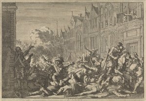 Gniew zajęty przez zwolenników Mazarina zaatakowany przez dziesięć dział gubernatora De Rohana, 1652 autorstwa Caspar Luyken