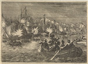 Hiszpańska flota na Skaldzie zdobyta i spalona przez Holendrów, 1631 autorstwa Caspar Luyken