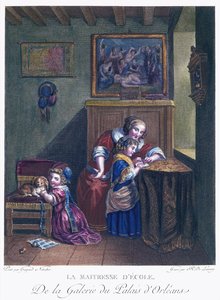Mistrzyni szkoły, grawerowana przez R. Delaunay autorstwa Caspar after Netscher