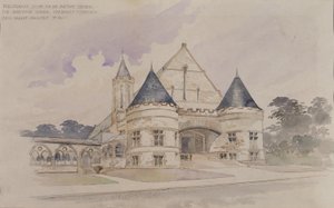 Wstępne studium budynku zbrojowni dla szkoły Shattuck, Faribault, Minnesota autorstwa Cass Gilbert