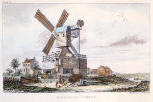 Młyn pocztowy, Wimbledon Common, koło Londynu, ok. 1840 r. autorstwa Castle