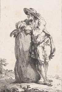 Chłop oparty na worku zboża, 1758. autorstwa Catherine Francoise Beauvarlet